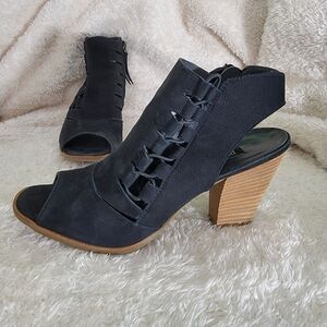 Paul Green Mindy‎ Peep Toe Sandal Black Nubuck Slingback Heel Size 5.5 UK / 8 US